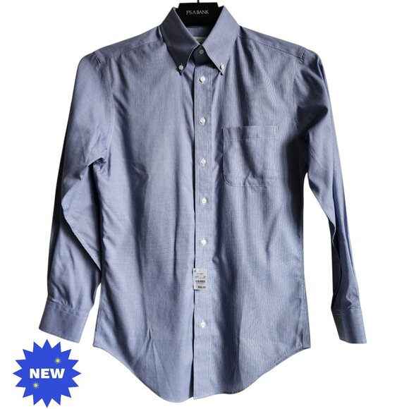14.5 32/33 Blue Dress Shirt Jos A Bank Traveler New Houndstooth Tailored Fit Nwt - Picture 1 of 17